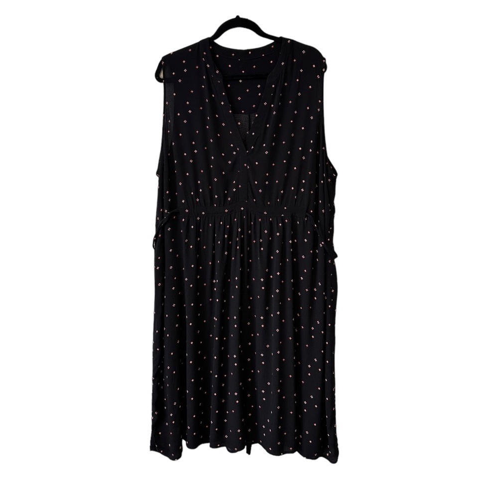 Penningtons 3X Black Mini Floral Print Sleeveless Wrap Front smocked Midi Dres